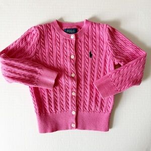 Polo Ralph Lauren Cable Knit Cotton Button Cardigan Pink Girls 3T